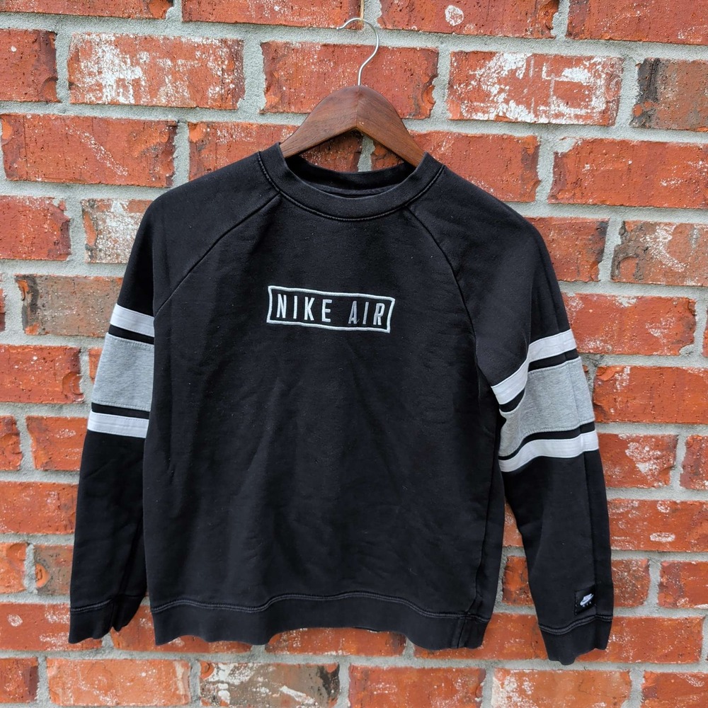 Nike Air Sweatshirt Womens XL Black Crewneck Striped Sleeve Pullover Fleece